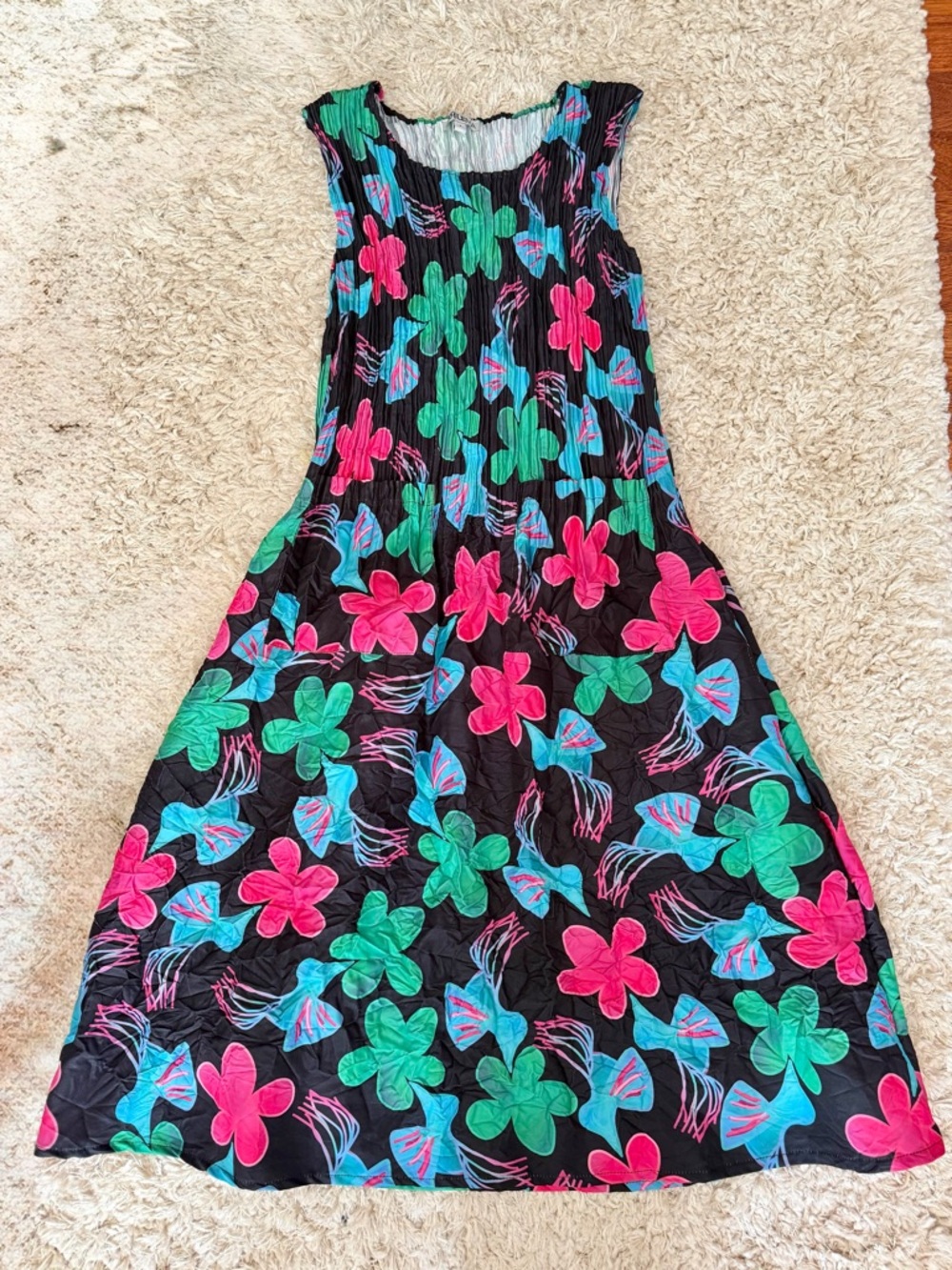 Alquema Pleated Midi Dress Size 1 Colorful Floral Print